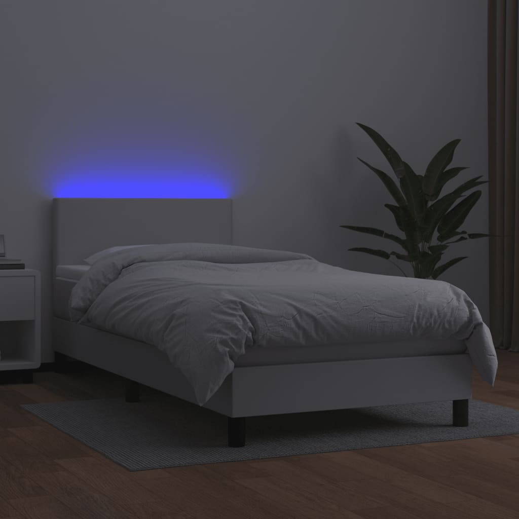 Cama Box Spring Y Colchón Led Cuero Sintético Blanco 80x200 Cm / Vetonek_4