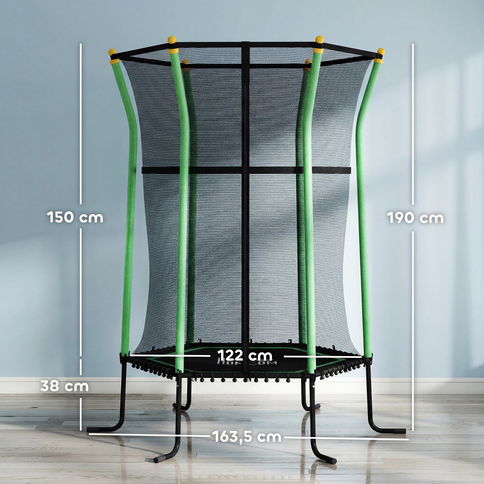 Homcom Cama Elástica Infantil De Jardín 122x111x190 Cm Carga 50 Kg Negro Y Verde_2