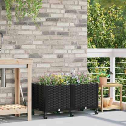 Macetero De Jardín Con Ruedas Negro 80 X 40 X 44 Cm Pp_1