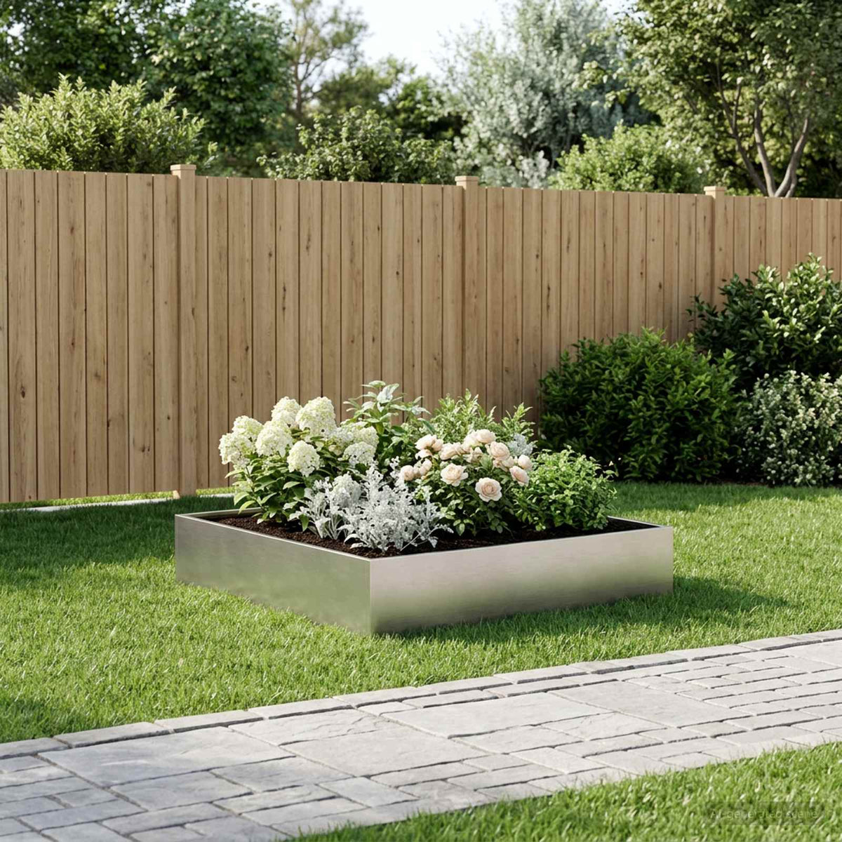 Macetero De Jardín Plateado 80 X 80 X 20 Cm Acero Inoxidable_1