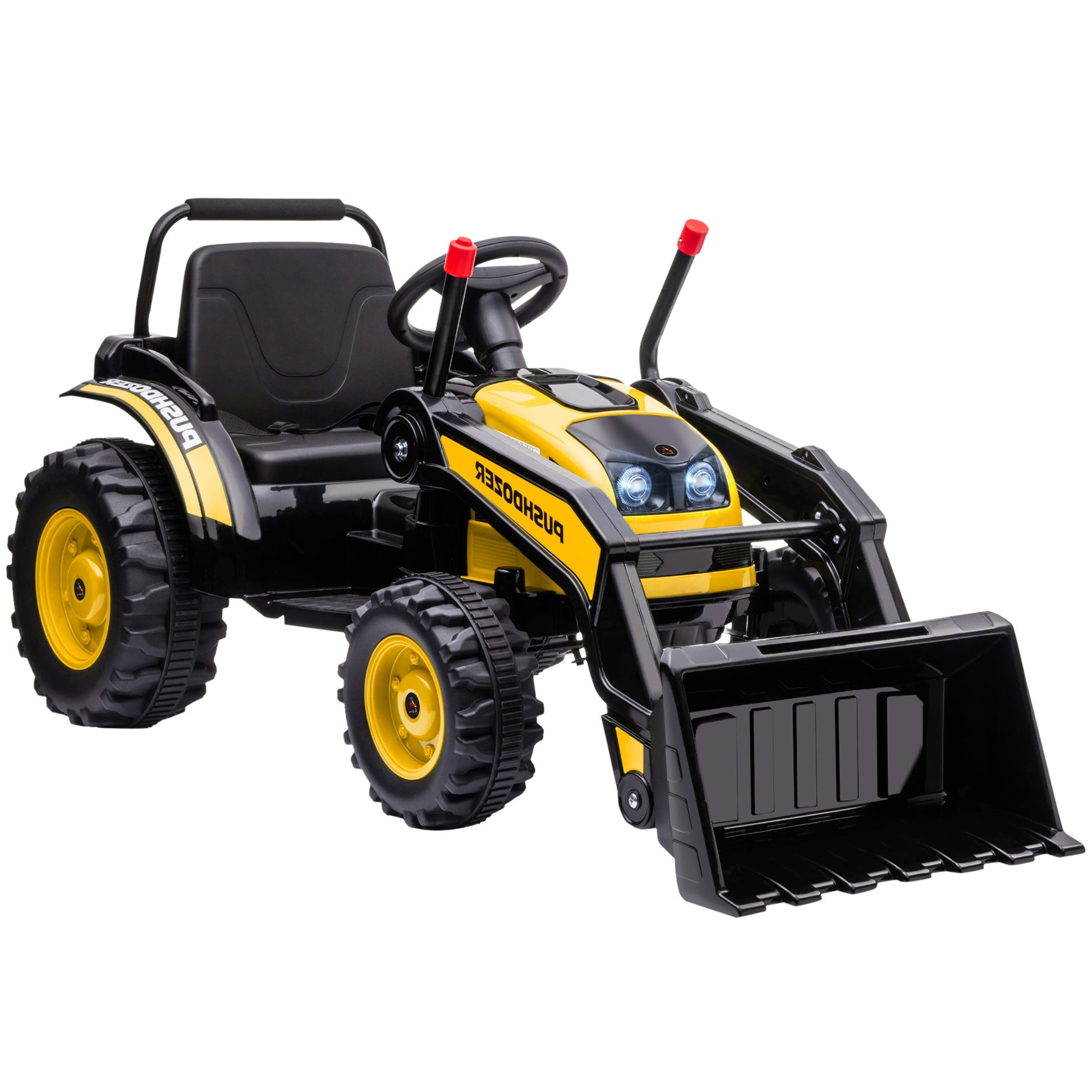 Homcom Tractor Eléctrico Niños +3 Años 6v Pala Luce Velocidad 2 Niveles Amarillo_0