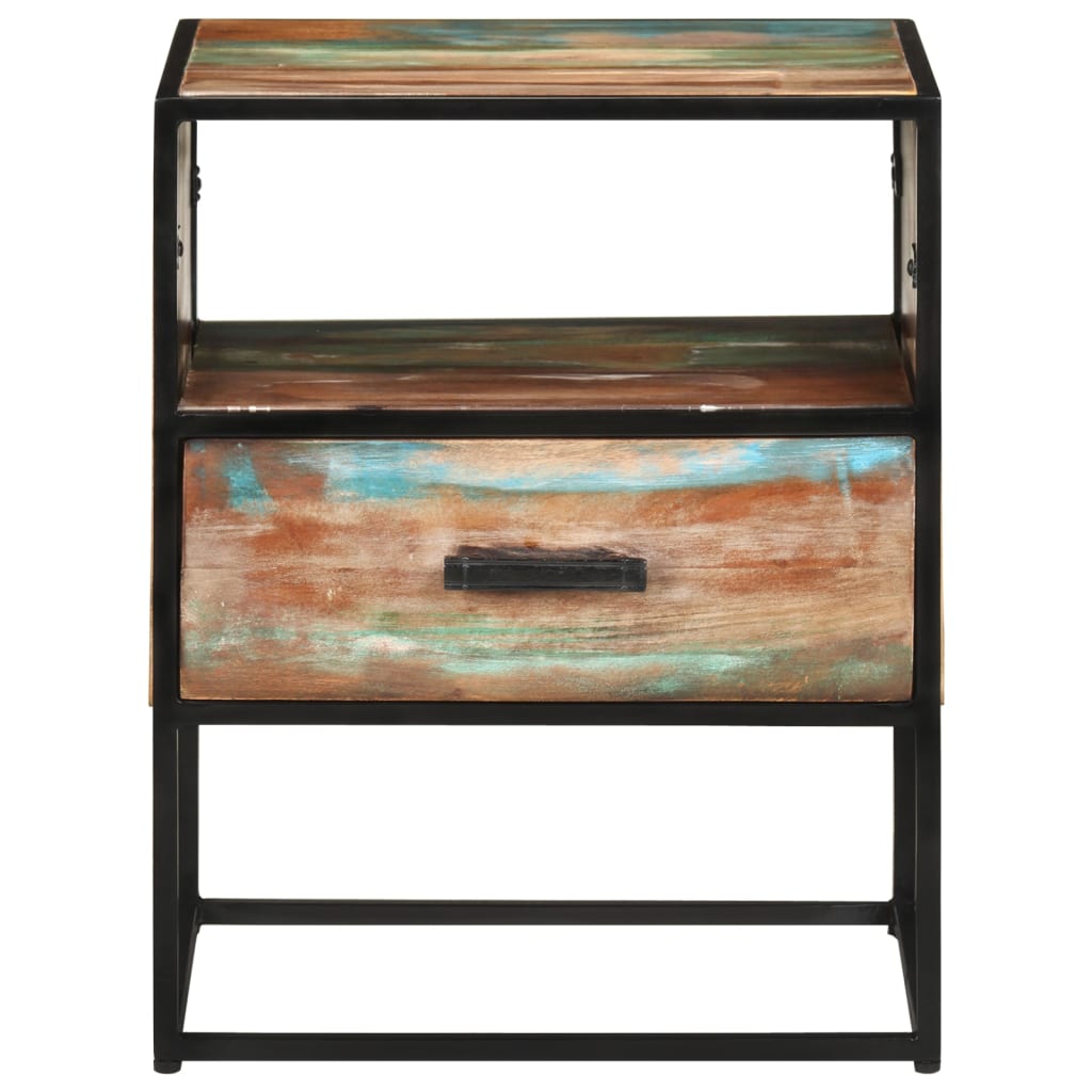 Mesita De Noche De Madera Maciza Reciclada 40x30x50 Cm_0