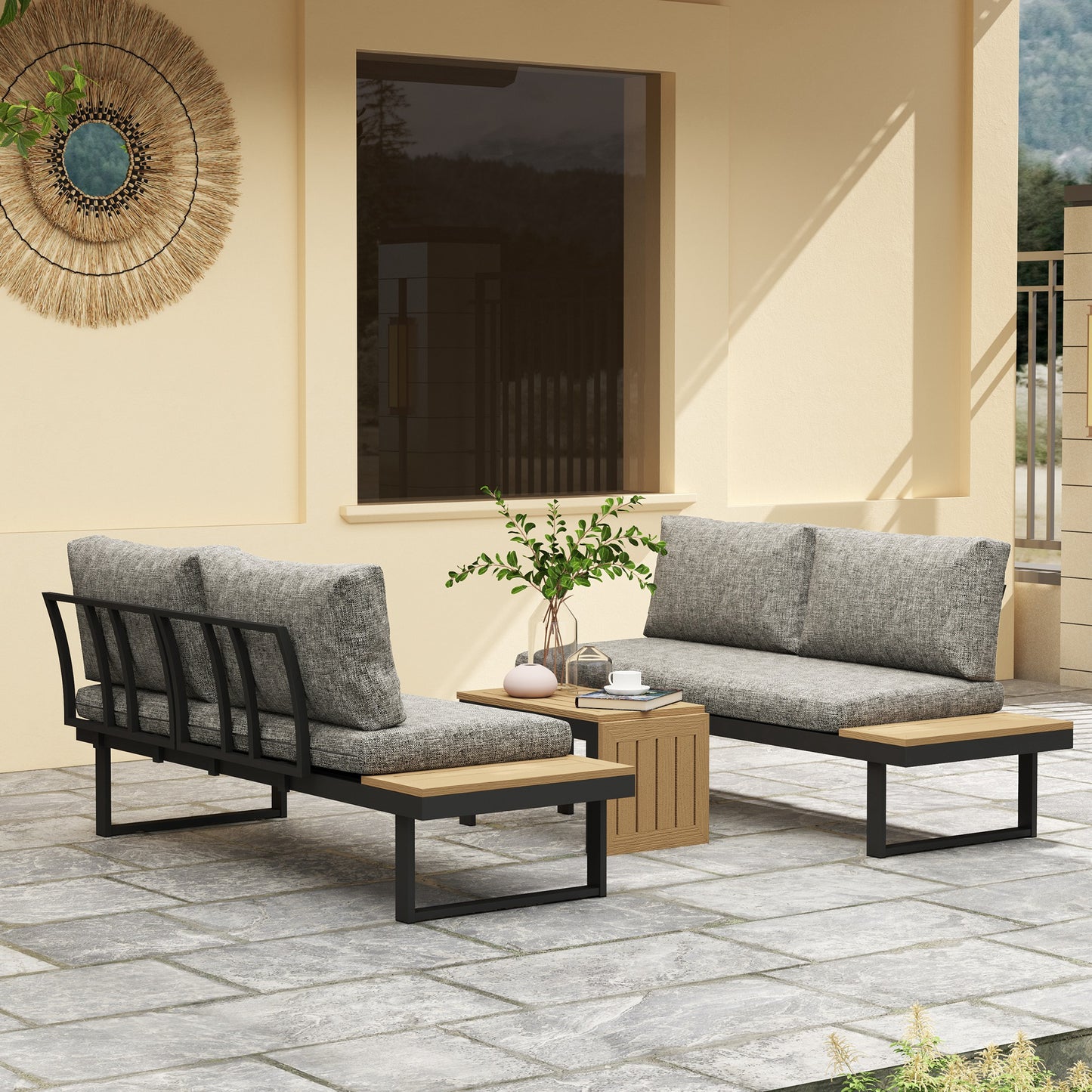 Outsunny Conjunto De Jardín Exterior Con 2 Sofá De 2 Plazas Y Mesa De Centro_1