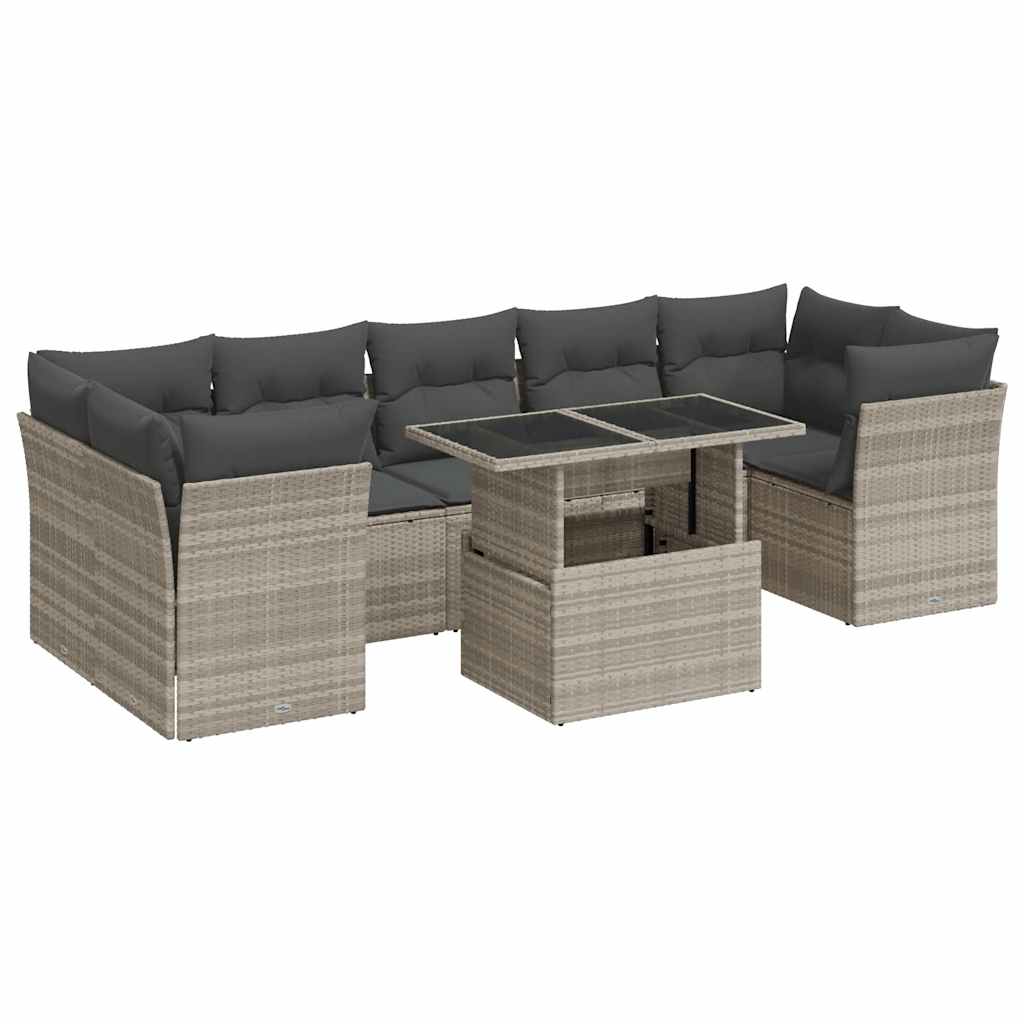 Set De Sofás De Jardín 8 Pzas Y Cojines Ratán Sintético Gris / Vetonek_3