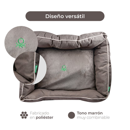 Cama Para Mascota 75x60x25cm Marrón + Comedero Doble De Acero En Bambú_4