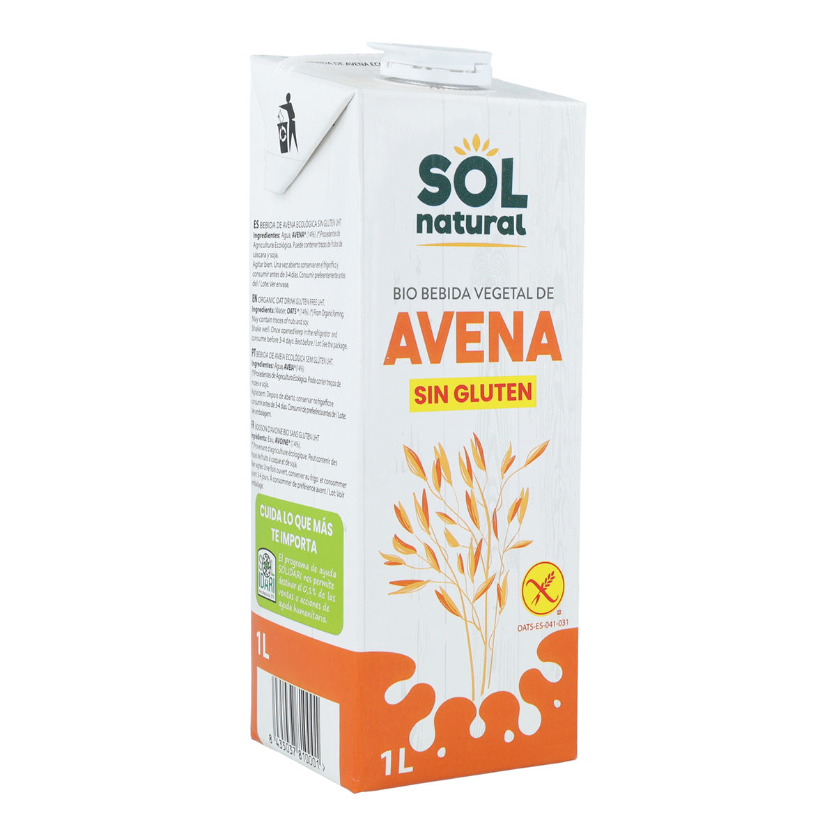 Pack 6x Bebida de Avena Sin Gluten Bio Sol Natural 1 L