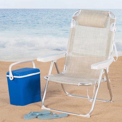Aktive Pack 2 Sillas Playa 48x60x90 Cm Beige 5 Posiciones Con Cojín_1