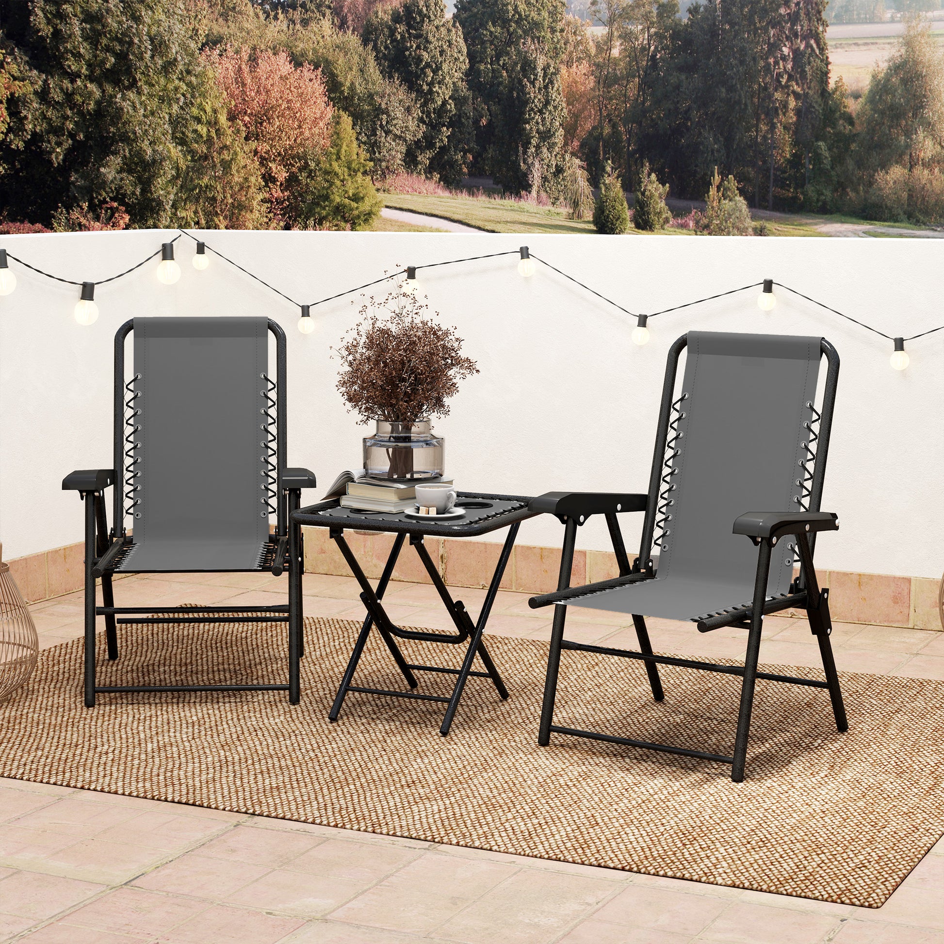Outsunny Conjunto De Mesa Y Sillas De Terraza Exterior De 3 Piezas Gris Oscuro_4