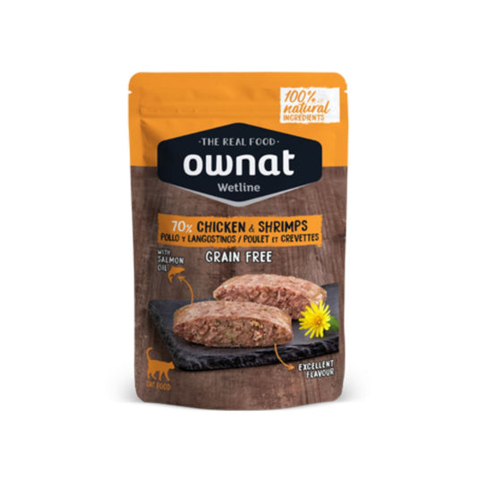 Ração Ownat Wetline Frango e Camarão Sem Grão para Gatos 85 g