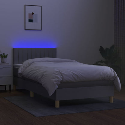 Cama Box Spring Con Colchón Tela Y Led Gris Claro 100x200 Cm / Vetonek_3