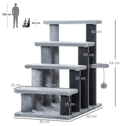 Pawhut Escalera Para Gatos De 4 Niveles Con Bola Colgante 60x40x64 Cm Gris_2