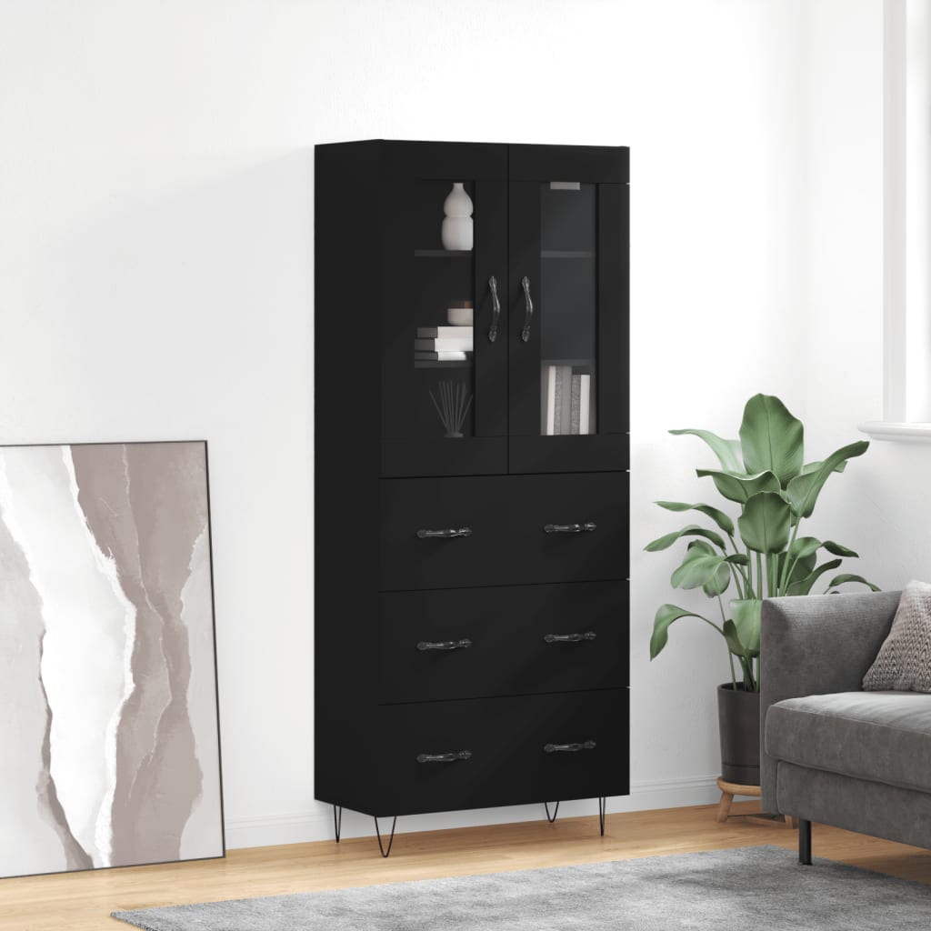 Aparador Alto Madera Contrachapada Negro 69,5x34x180 Cm_0