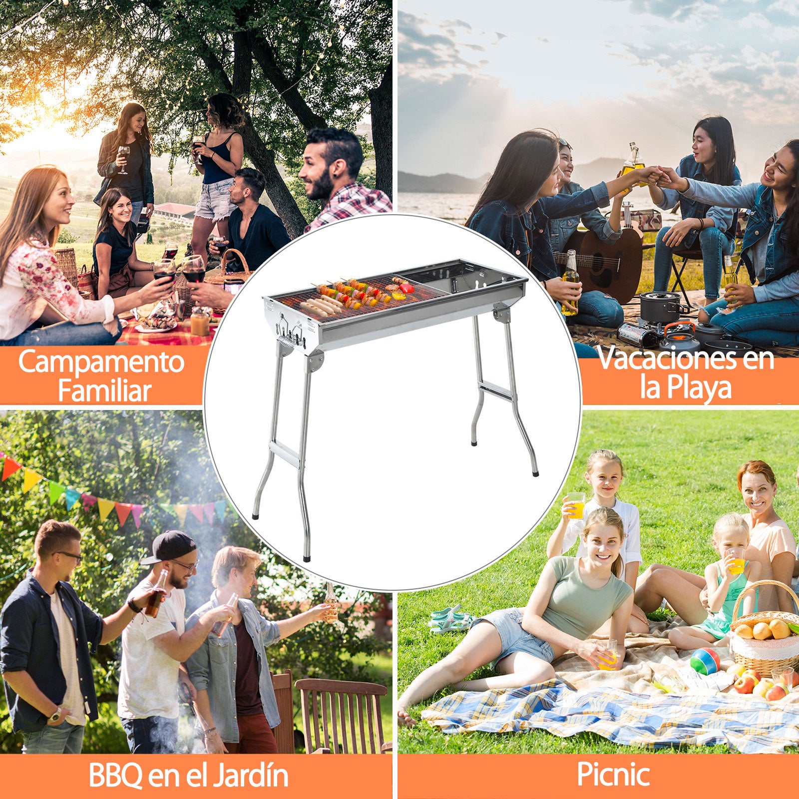 Outsunny Barbacoa Portátil Y Plegable Acero Inoxidable Parrilla 73x33x71cm Plata_5