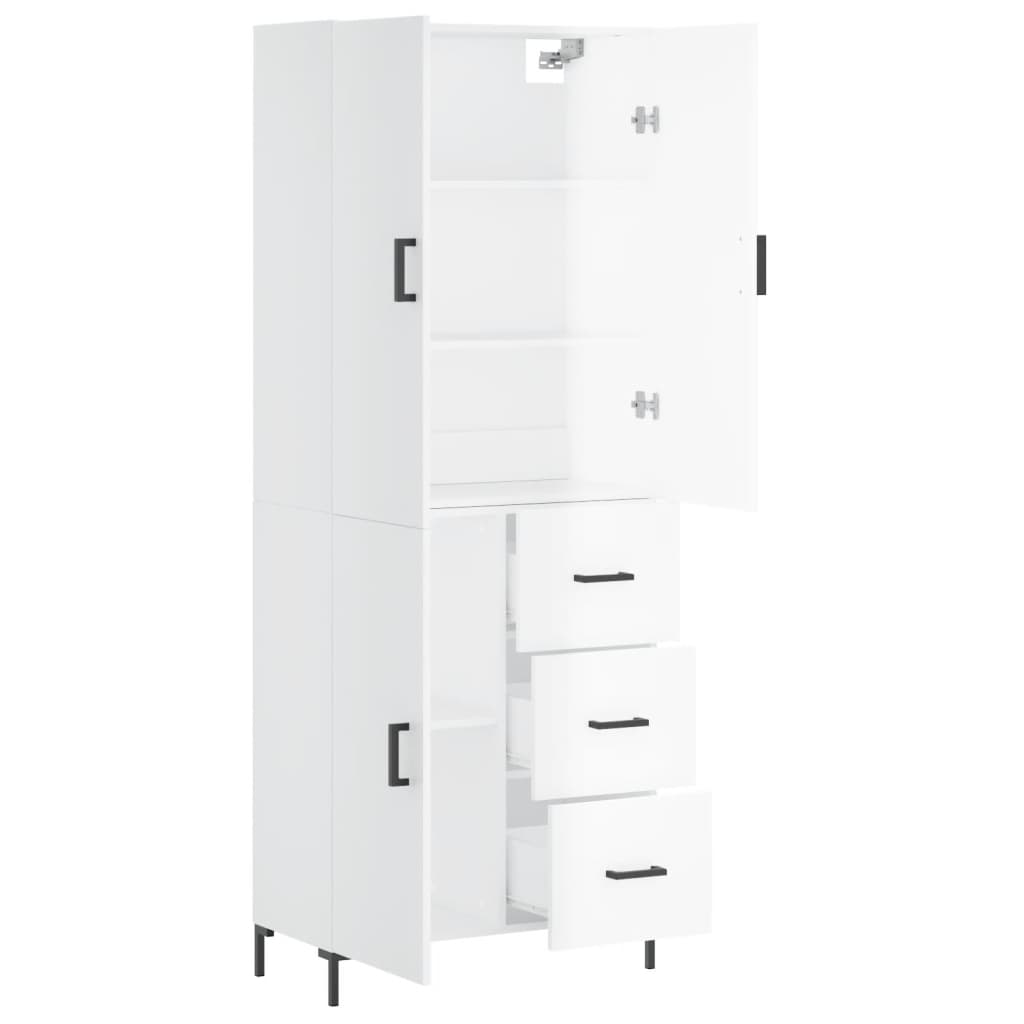 Aparador Alto Madera Contrachapada Blanco Brillo 69,5x34x180 Cm_3