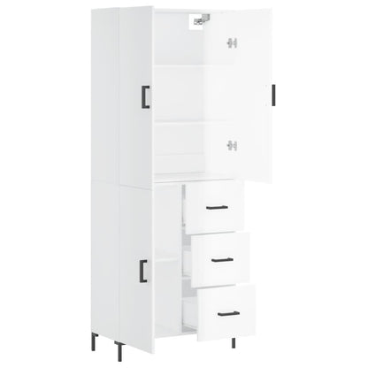 Aparador Alto Madera Contrachapada Blanco Brillo 69,5x34x180 Cm_3