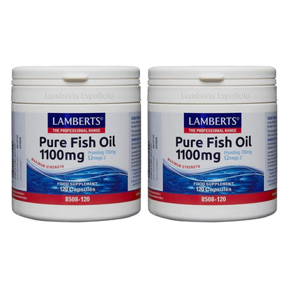 Embalagem de 2x Óleo de Peixe Puro, Lamberts, 1100 mg