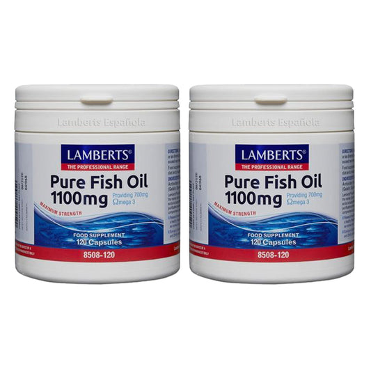 Embalagem de 2x Óleo de Peixe Puro, Lamberts, 1100 mg