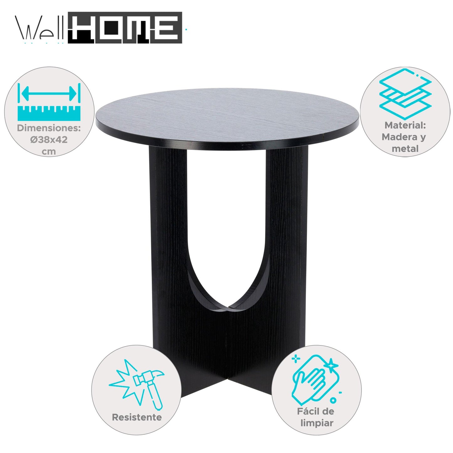 Well Home Mesa Pequeña En Madera Color Negro Ø38x42cm_1