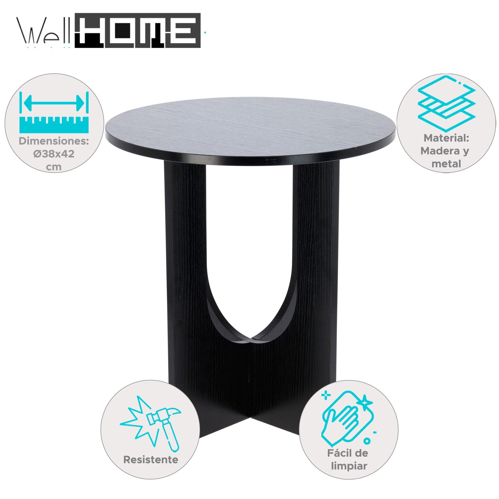 Well Home Mesa Pequeña En Madera Color Negro Ø38x42cm_1