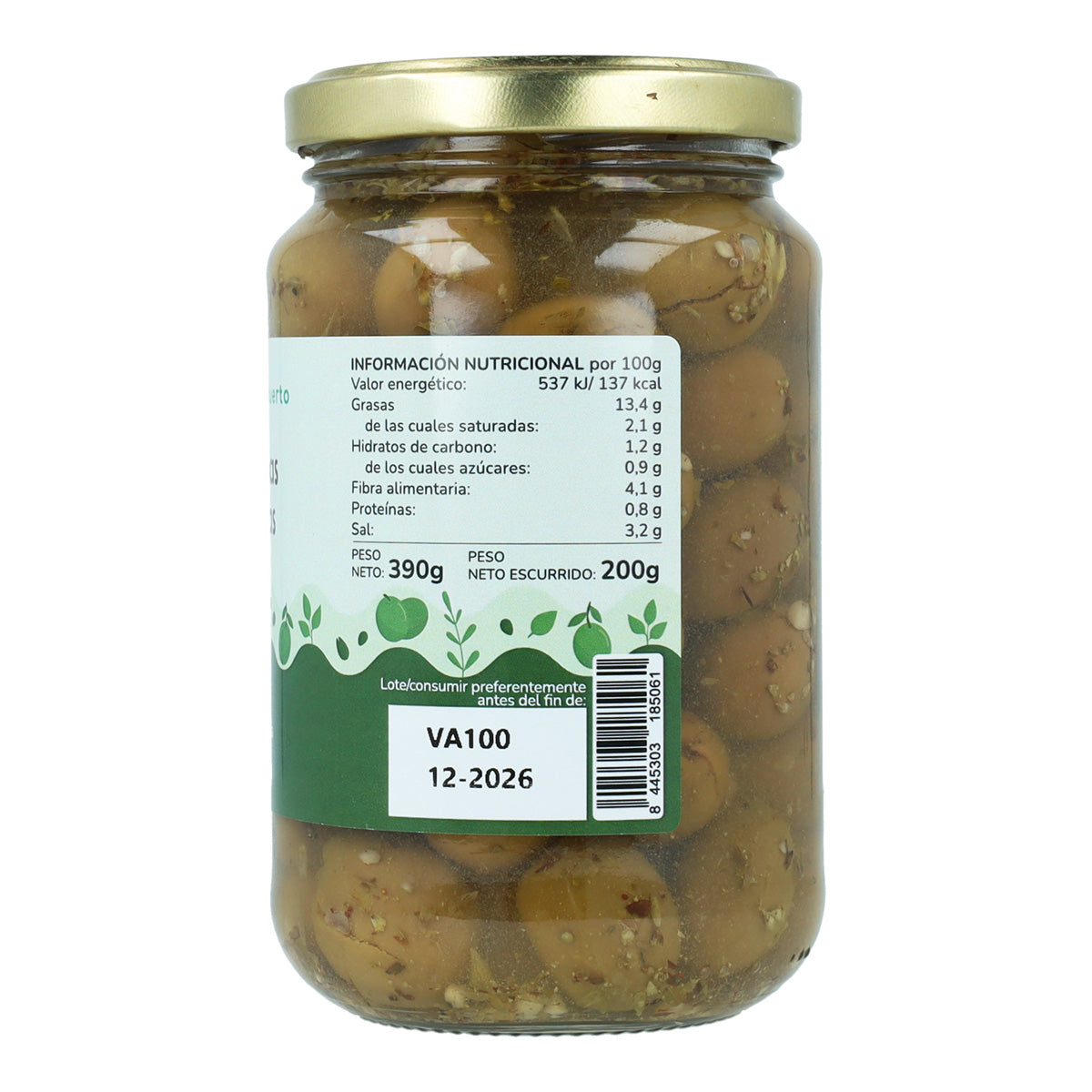 Azeitonas Verdes Temperadas Eco Planeta Huerto 390g