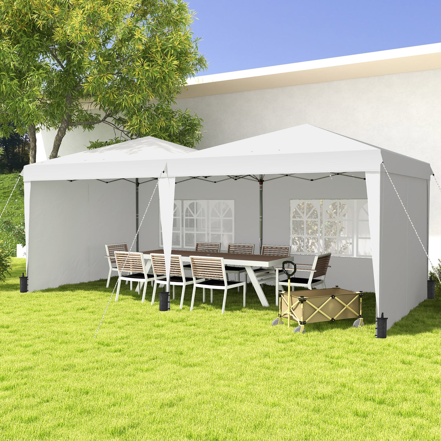 Outsunny Carpa Plegable 6x3 M Con Paredes Laterales Altura Ajustable Blanco_1