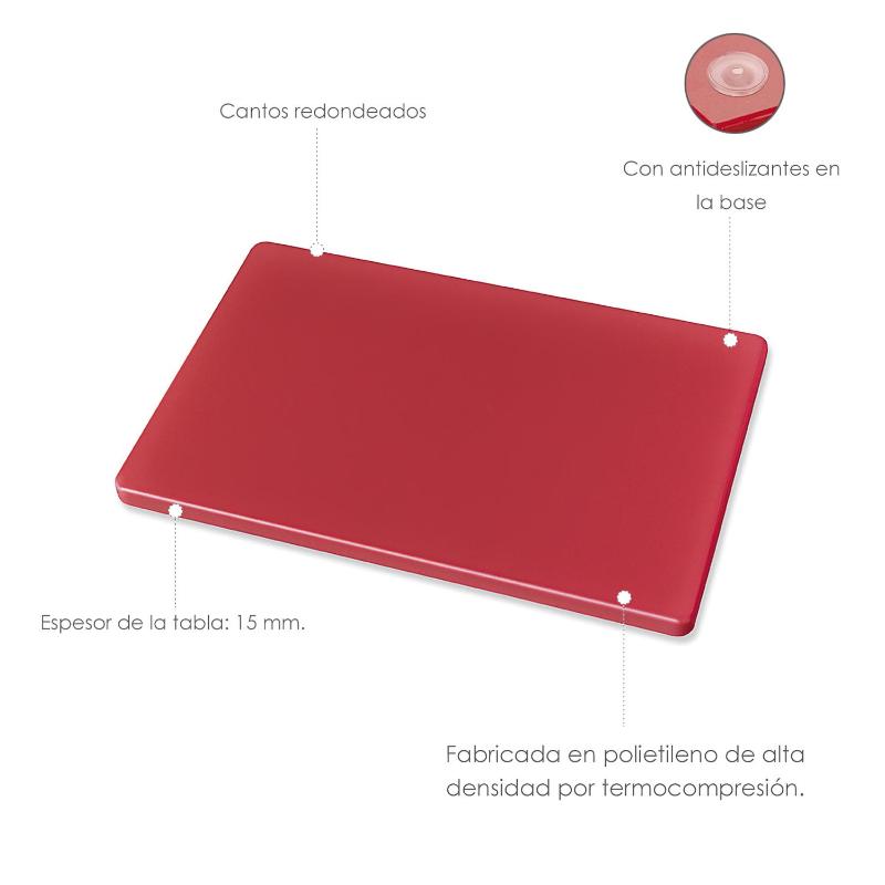 Tabla Cortar Polietileno 30x20x1,5 Cm.  Color Rojo_2