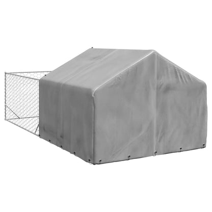 Caseta Perros Exterior Con Corral 5x2x1,5 M Acero Galvanizado_4