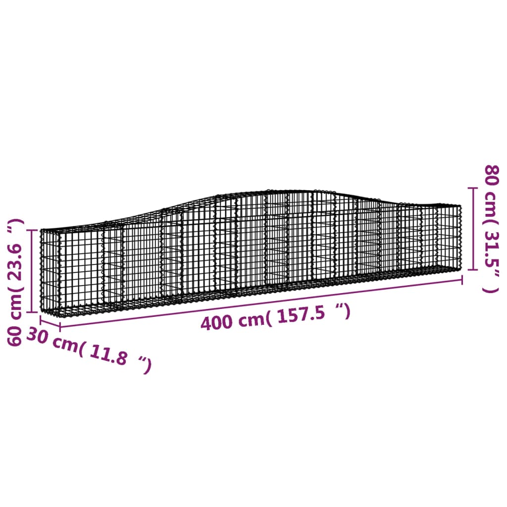 Cestas De Gaviones 2 Uds Forma De Arco Hierro 400x30x60/80 Cm_5