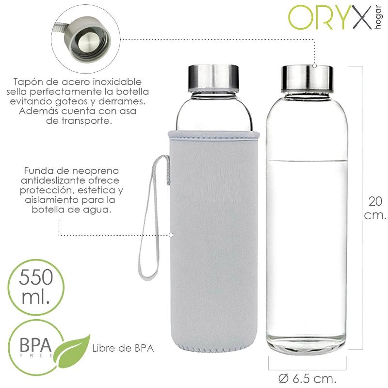 Botella Agua Cristal 550 Ml. Funda Neopreno Con Asa. Sin Bpa_0
