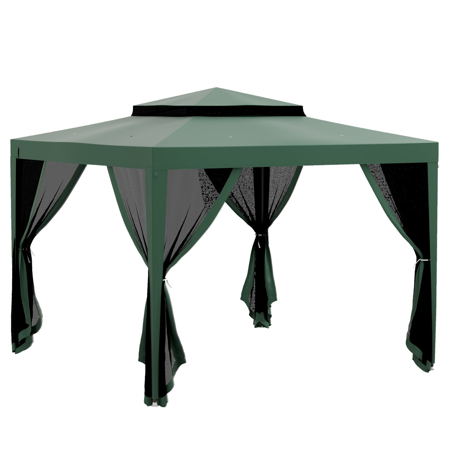 Outsunny Carpa De Jardín 3x3 M Con 4 Mosquiteras Laterales Techo Doble Verde_0