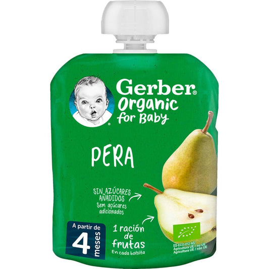 Puré de fruta biológico Gerber Pear Baby, saqueta 90g