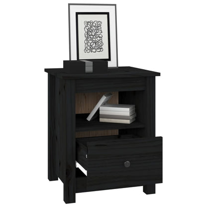 Mesita De Noche Madera Maciza De Pino Negra 40x35x49 Cm_2