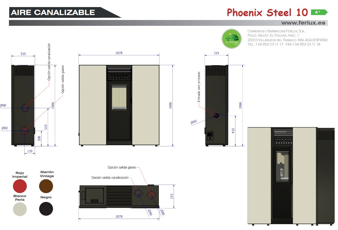 Bricosol Estufa De Pellets Phoenix Steel 10 Blanco Perla De Ferlux_2