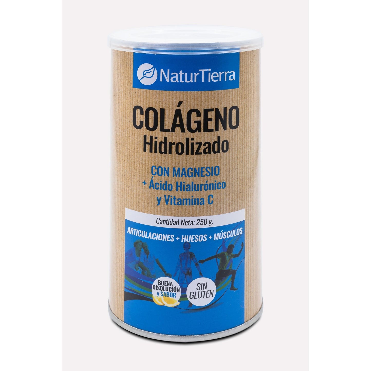 Colagénio hidrolisado com magnésio + ácido hialurónico e vitamina C, 250g. NaturTierra