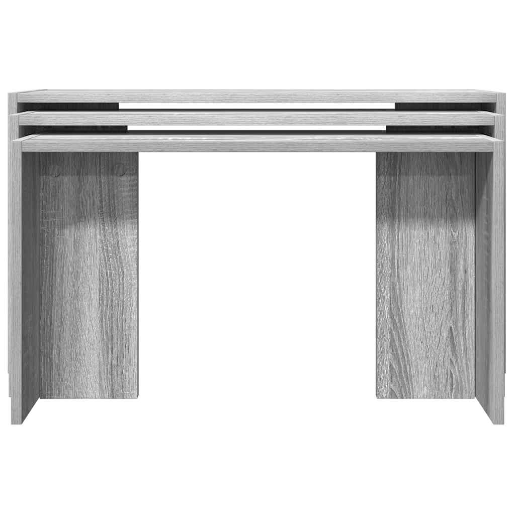Mesas Apilables 3 Piezas Madera Contrachapada Gris Sonoma_2