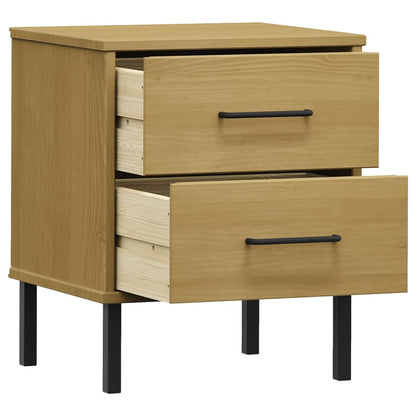 Mesita De Noche Patas De Metal Madera Maciza Pino Marrón Oslo_3