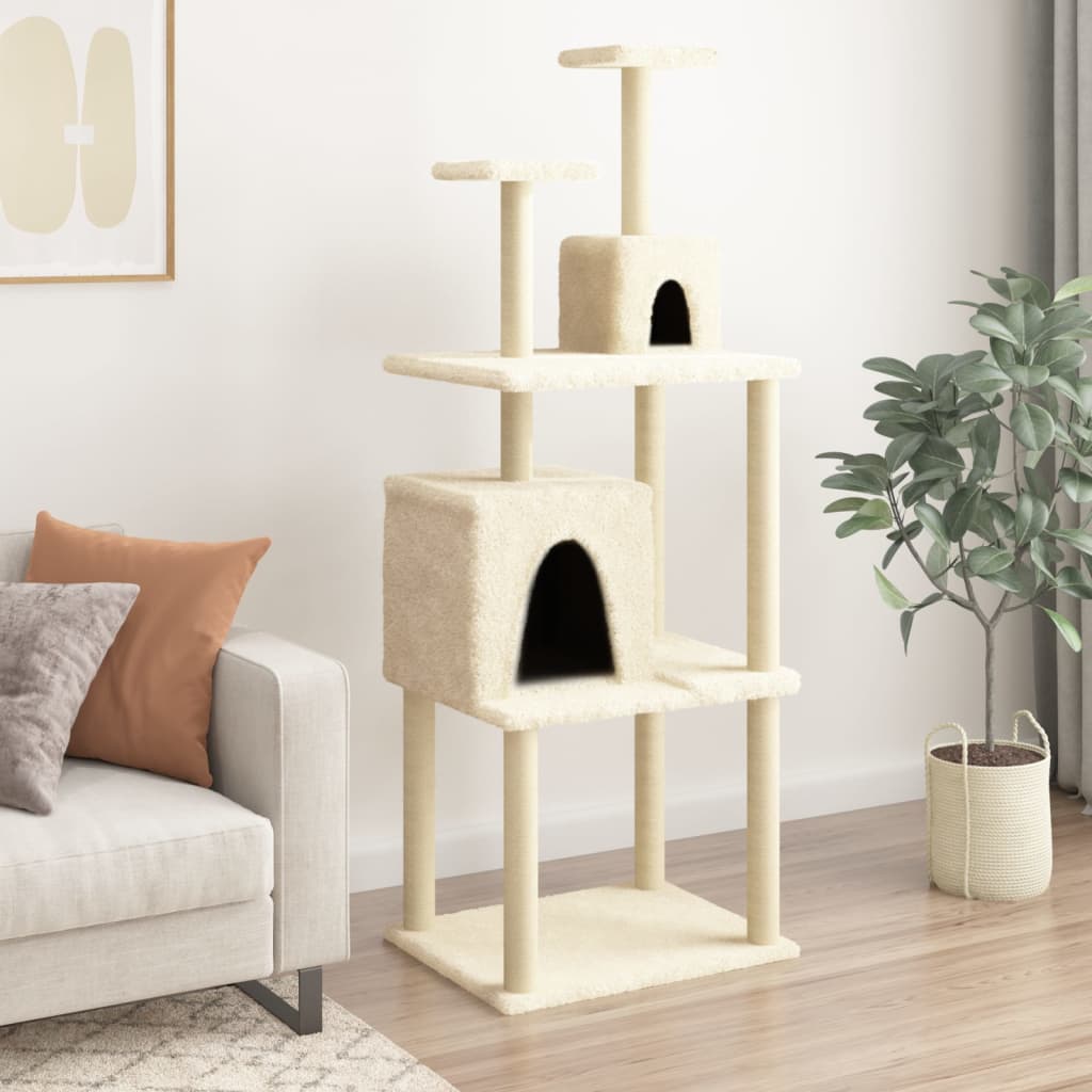 Rascador Para Gatos Con Postes De Sisal Color Crema 167 Cm_1