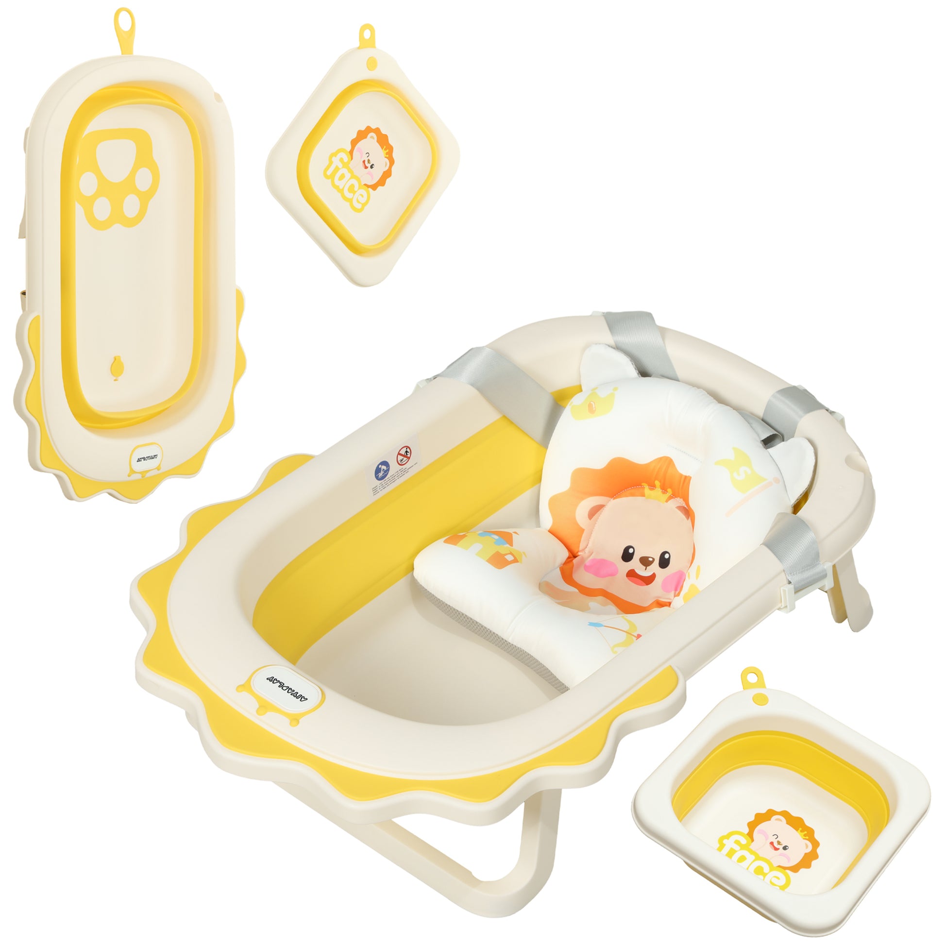 Aiyaplay Bañera Plegable Para Bebés Con Cojín Y Palangana Amarillo_0