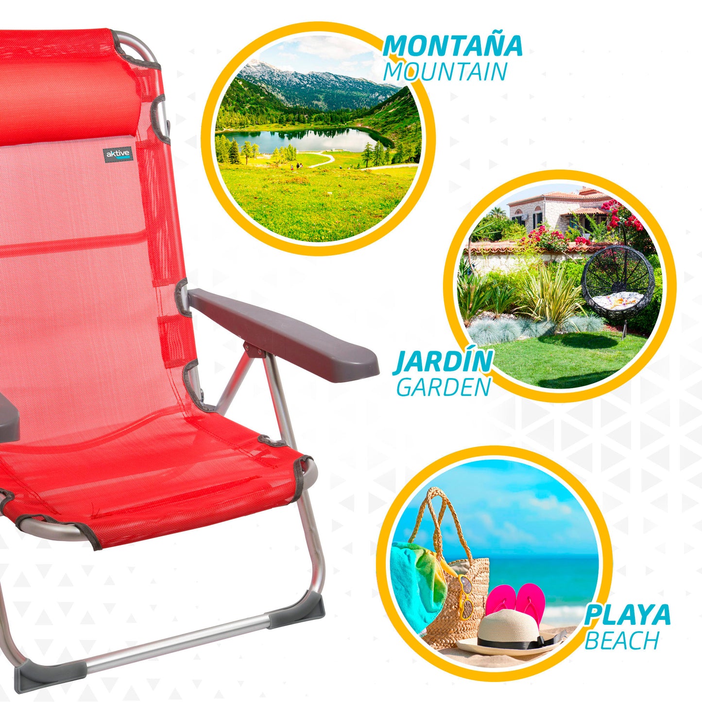 Aktive Pack 2 Sillas Playa 48x60x90 Cm Rojo Multiposición Con Cojín_4