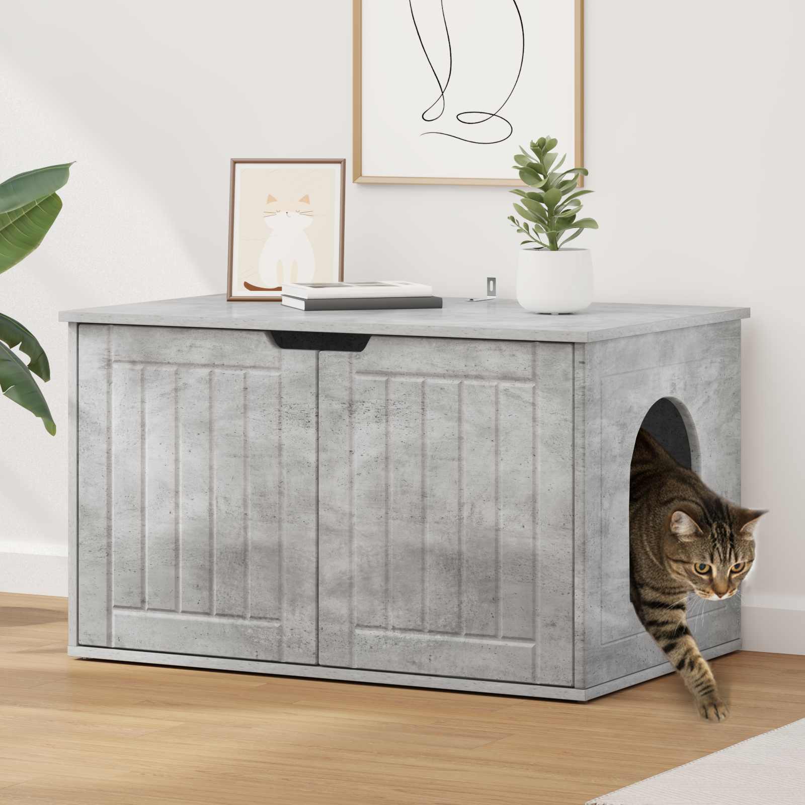Casa Para Gatos Concreto 85 X 55 X 50,5 Cm Madera De Ingeniería_1