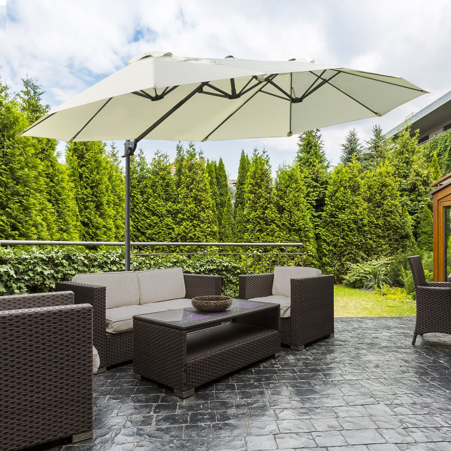 Outsunny Parasol De Jardín Doble Con Manivela 270x445x260 Cm Beige Y Negro_1