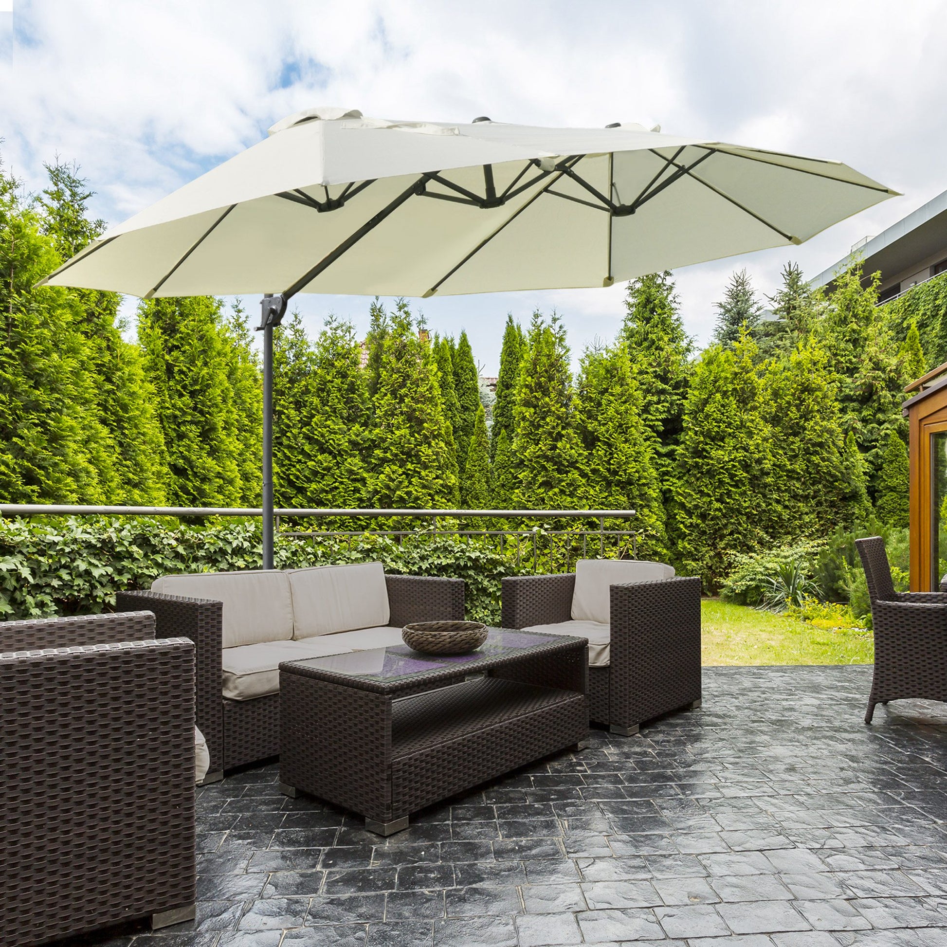 Outsunny Parasol De Jardín Doble Con Manivela 270x445x260 Cm Beige Y Negro_1