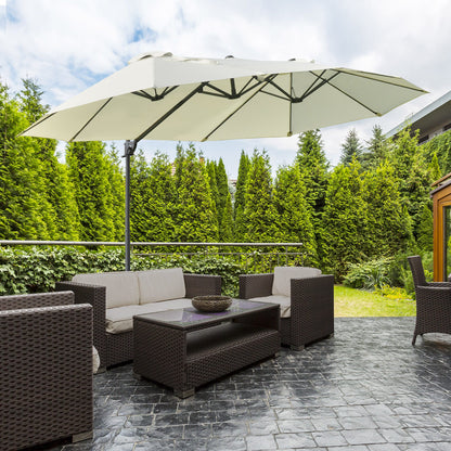 Outsunny Parasol De Jardín Doble Con Manivela 270x445x260 Cm Beige Y Negro_1