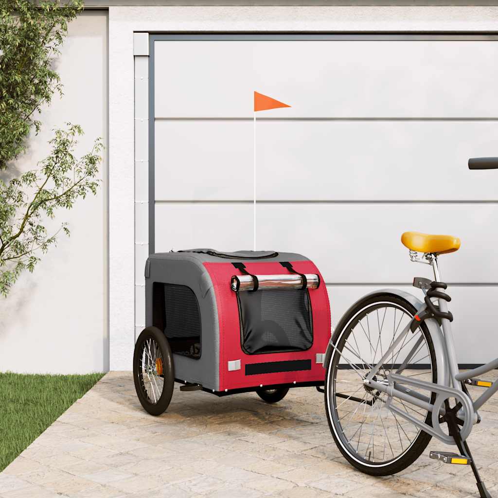 Remolque De Bicicleta Mascotas Hierro Tela Oxford Rojo Gris_1