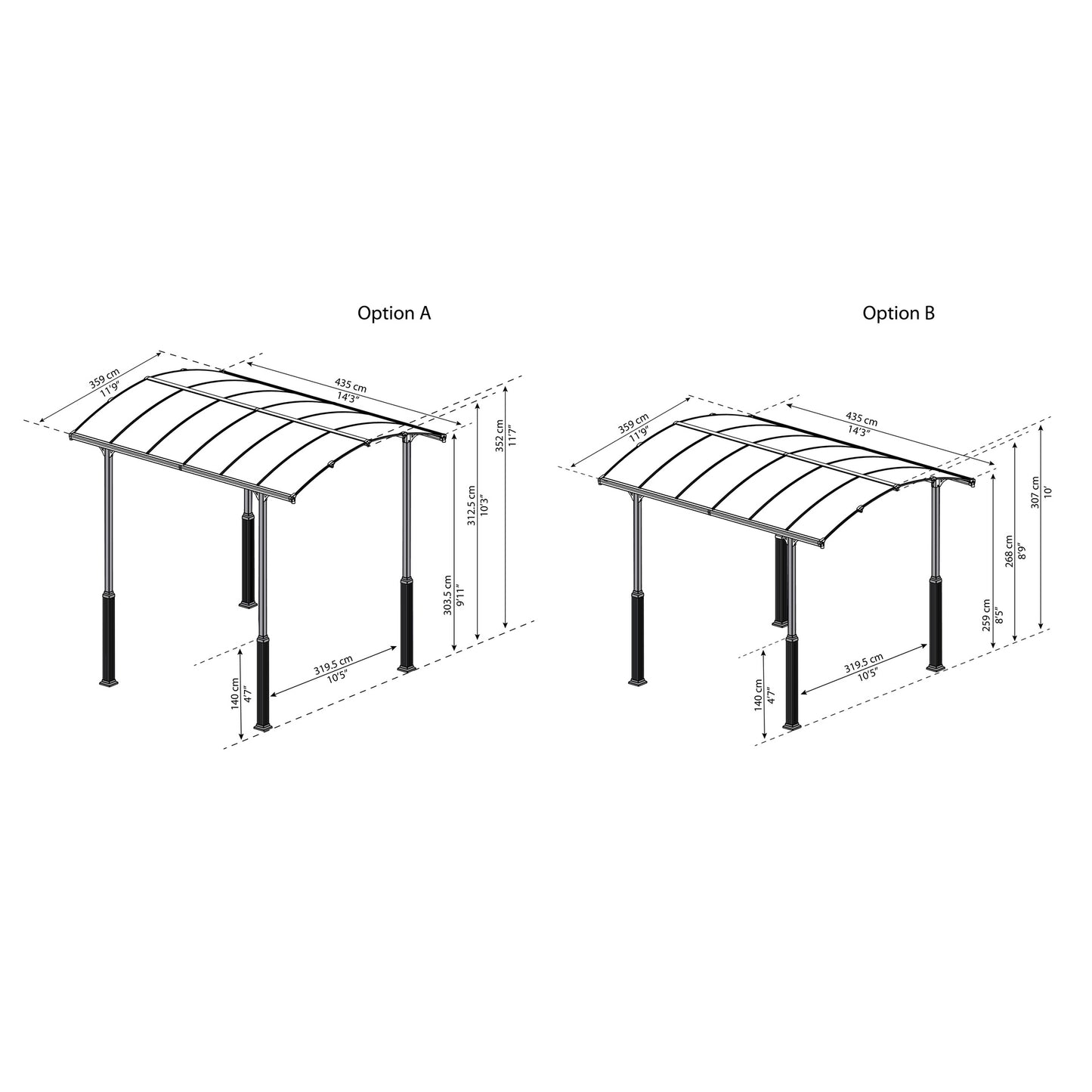 Garagem Alpine Carport 435x359x307 cm de altura 