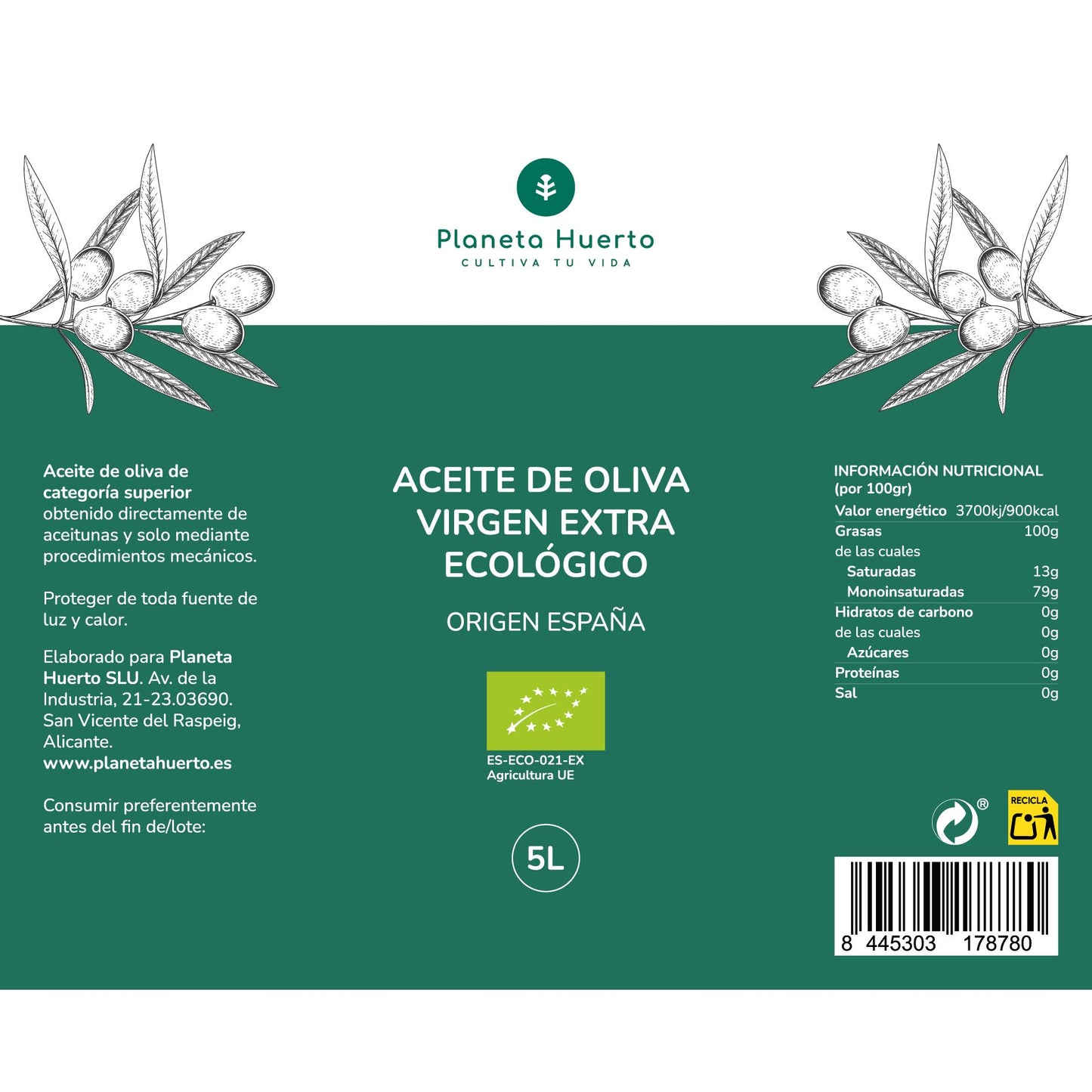Pack de 3 Azeites Virgem Extra Planeta Huerto ECO 5 L
