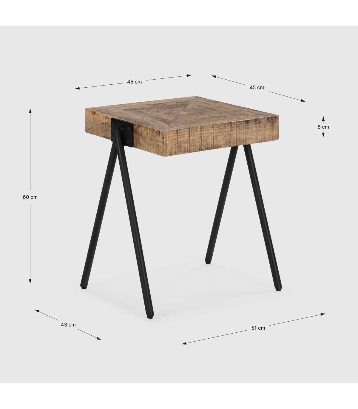 Mesa Auxiliar De Rincón Modelo Aaron Acabado Madera De Mango Natural, 40cm(alto) 80cm(anc_3