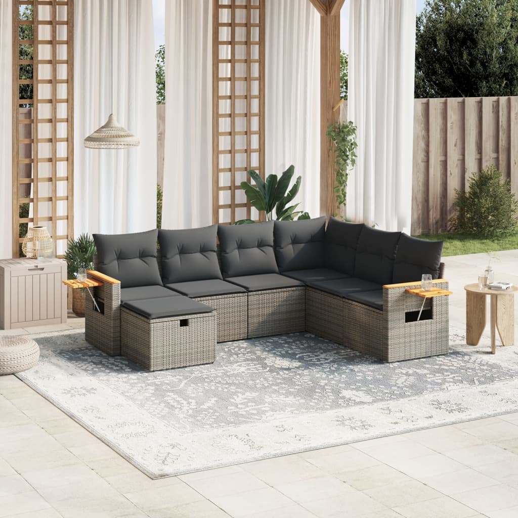 Set De Sofás De Jardín 7 Piezas Con Cojines Ratán Pe Gris / Vetonek_3