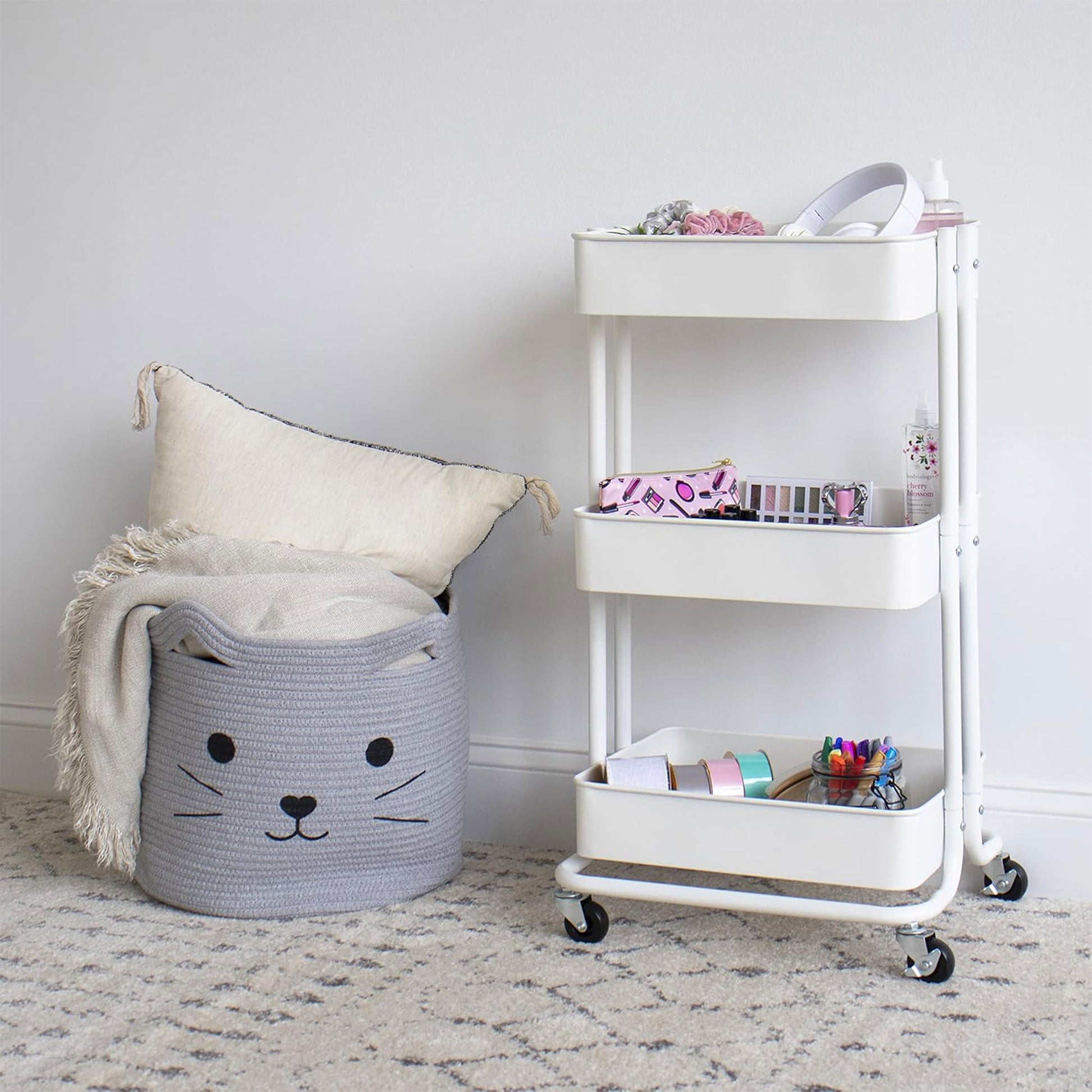 Well Home Carro De Cocina De Hierro En Blanco Con Ruedas Y 3 Cajones_4