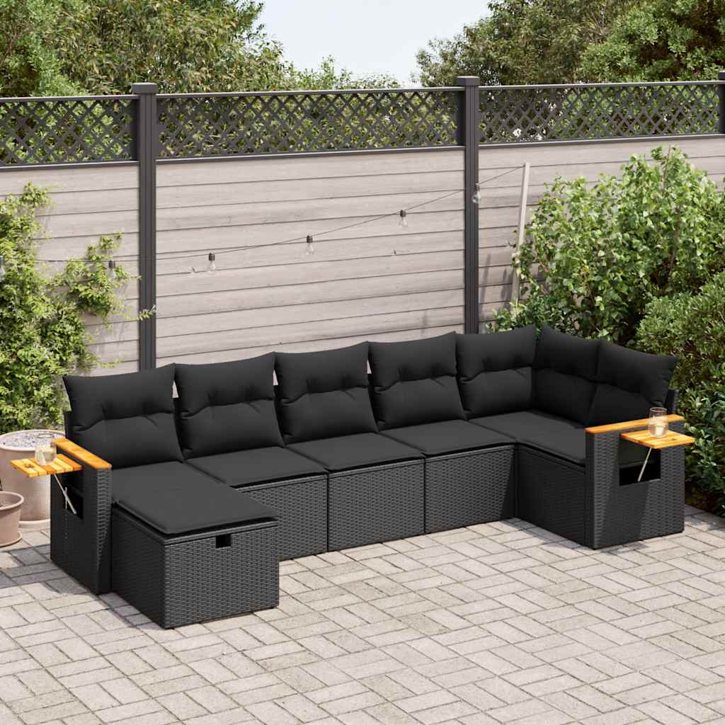 Set De Sofás De Jardín 7 Pzas Con Cojines Ratán Sintético Negro / Vetonek_4